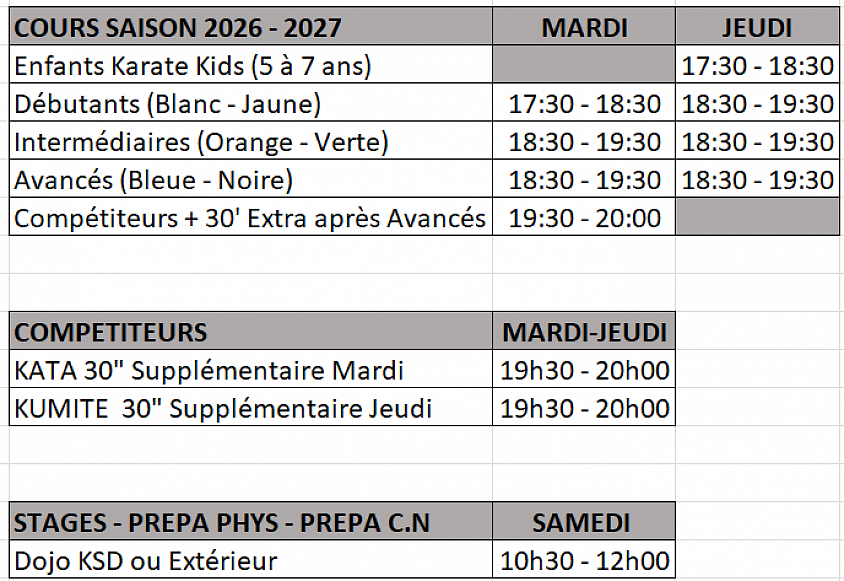 Horaires 2025-2026